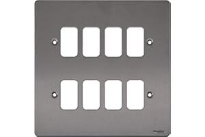 Schneider Electric Ultimate Flat Plate - 8 Gang Grid Faceplate, with Mounting Frame, GUG08GSS, Stainless Steel