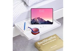 ‎BEDSHELFIE BedShelfie Nachttischregal für Bett und oberes Etagenbett, Essentials für Studentenwohnheimzimmer, schwebender Nachttisch mit Clip zum Organisieren von Caddy – 2,5-Zoll-Getränkehalter, weiß