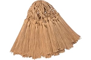 AEBDERP 100 Pcs Silky Handmade Craft Tassels Trim Mini Pendant for DIY Cute Resin Bookmark, Jewellery Making, Key, Girl Earring, Keyring, Graduation Hat, Ribbon Sewing, Curtain, Home Decor (Champagne)