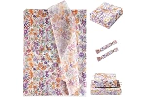 XIHIRCD 30pcs Papier d'Emballage à Motif Floral Violet, 35x50cm Papier de Soie Imprimé pour Anniversaire et Décorations Cadeaux