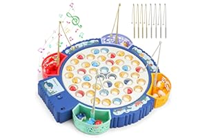 Qingning Gioco Musicale di Pesca con 55 Pesciolini e 8 Canna da Pesca, Gioco di Pesca Magnetica Elettrico Giocattolo Educativo Interattivo, Regali Montessori per Bambini di 2 3 4 5 6 Anni