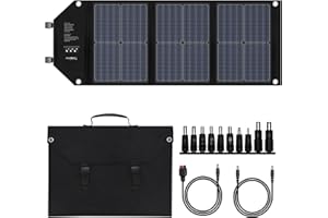 SinKeu 60W Foldable Solar Panel with 4 Outputs DC 12-18V, Type-C/USB QC3.0 18W, Monocrystalline Portable Solar Charger for Power Station Solar Generator Smartphones Outdoor Camping Power
