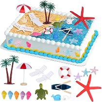 15-tlg. Tortenaufsatz-Set „Sommer Am Strand“ – Palmen, Sonnenschirme, Stühle Aus Kunstharz Für Kuchen & Cupcakes