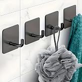 JIALTO 4 PCS Self Adhesive Stainless Steel Wall Hooks – Heavy Duty Waterproof No Drill Wall Hanger for Bathroom, Kitchen & To