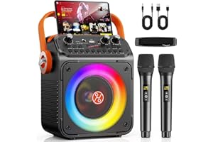 HWWR Máquina de Karaoke Sistema de Karaoke con 2 micrófonos para Adultos y niños Altavoces Bluetooth con preamplificador de micrófono, Caja de Karaoke de Fiesta Bluetooth portátil - Regalo