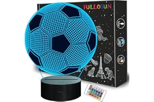FULLOSUN Kids Night Light Football 3D Optical Illusion Lamp with Remote Control 16 Colors Changing Soccer Birthday Xmas Valentine's Day Gift Idea for Sport Fan Boys Girsl