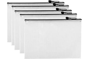 UNCLE PAUL Mesh Zipper Pouches - Zipper File Bags/Waterproof Document Bags/Plastic Wallets/File Folders for School Driving Test/Office Receipts/Household Bills/Travel Storage (Black, A4(5PCS))