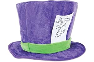 Beistle 60059 Plush Mad Hatter Hat, Fabric, Purple/Green, Adult