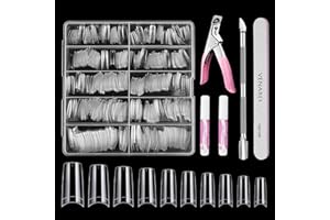 Nageltips für Gelnägel, Venares 500 Stück Nagel Tips Set mit Kleber, 10 Größen Nägel Tips für Gelnägel und Kleber Nägel Feilen Nagelknipser Nagelhautschieber, Künstliche Nagelspitzen Set (Transparent)