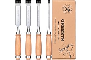 GREBSTK 4 tlg. Stechbeitel Satz für Holzarbeiten Professionelle Beitel aus CRV Stahl mit scharfer Schrägkante & hochschlagfestem Buchenholz Griff