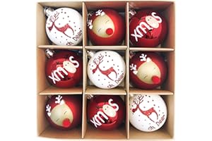 ‎VICTOR'S WORKSHOP Victor's Workshop Weihnachtskugeln 9tlg. 6cm Kunststoff Christbaumkugeln Weihnachtsdeko Weihnachtsbaum Dekoration Set Plastik Ornament Weihnachten Deko mit Anhänger Oh Hirsch Thema Rot Weiß