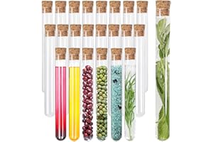 Acetiti 22 Pièces Tubes à Essai en Verre, 15x150mm Tube a Essai Transparent avec bouchons en liège, Bouteilles de stockage vides Pour le bricolage Liquides Plante Poudre Epices Bonbons Epice Perles