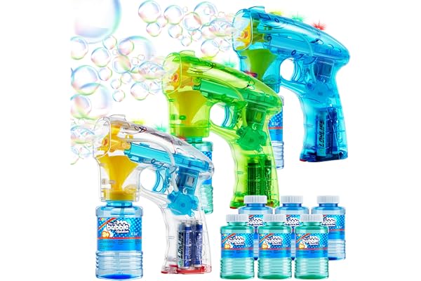 Kit de 3 Pistolet à Bulle Bubble Blaster LED pour Bonbonnières, Fournitures de Fête Machine à Bulles Blaster, Jouet d'Été, Activité en Plein Air, Cadeau d'anniversaire, Jouet Souffleur de Bulle