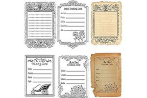 CRASPIRE ATC Cadres Tampon en Caoutchouc Transparent Vintage Artiste Trading Fleurs Joints en Silicone Transparent Timbre pour Journalisation Fabrication de Cartes Bricolage Scrapbooking Album Photo