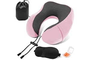 ARTREE Nackenkissen Flugzeug Reisekissen Memory Foam Nackenhörnchen Erwachsene mit Ohrstöpseln Augenmaske und Tragetasche, Weich Atmungsaktiv Nackenkissen Auto Ideal für Reisen Camping Büro