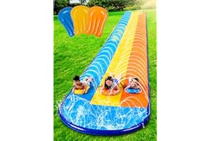 Sloosh 22,5ft/685,8cm Tobogán Triple con 3 Tablas, tobogán acuático para césped con rociador al Aire Libre para niños y Adultos, Juguete de Agua para el Verano