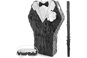 WeddingTree Pignatta Festa abito da Sposo da Riempire - Gioco Divertente per Festa di Fidanzamento o di Nozze - Con Bastone Pignatta e Maschera - Altezza 50 cm