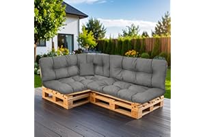 ‎SLIPIO SLIPIO Palettenkissen, Kissen für Europaletten, FÜLLPRO+ Füllung, Palettenpolster (6-teiliges Set - 2X Rückenkissen 120x40cm + 2X Sitzkissen 120x80cm + 60x40 & 40x40 - Dunkelgrau Wasserfest)
