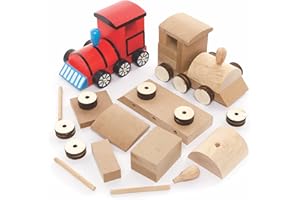 Baker Ross FE592 Kit Treni in Legno - Confezione da 2, Artigianato in Legno per Bambini da Decorare ed Esporre, Attività Educativa per Bambini