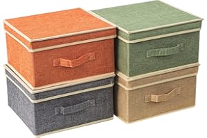 BrilliantJo Aufbewahrungsboxen mit Deckel, Faltbarer Aufbewahrungskorb für Kleidung mit Griff für Spielzeug, Bücher, Schrank, Schlafzimmer, Zuhause, 4-Farbige-Set 33,5 x 31,75 x 17,5 cm