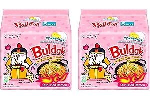 BLISSIFY Hot Chicken Flavour Buldak Ramen Noodles Carbonara (2 x Pack of 5) -Pink Noodle by Samyang