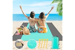 SVIPDDD Couverture Pique Nique 210 x 200 cm,Tapis de Plage Pliable, Couverture de Plage sans Sable, Natte de Plage en Plein air pour Pique-Nique, Plage, Camping(Vert Lac/Gris Foncé)