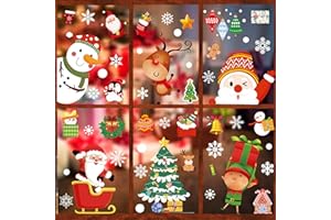 RFWIN Christmas Window Stickers, 213pcs Xmas Window Stickers, Double Sided Xmas Window Clings, Snowflake Santa Claus Reindeer Stickers for Christmas Window Decorations