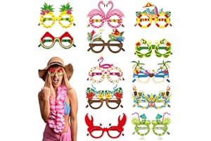 MTBRICEY Hawaiian Party Glasses,Novelty Luau Party Glasses for Adults Kids,Paper Party Eyeglasses Mask,Hawaii Tropical Party Eyewear Glasses,Summer Beach Party Photo Booth Props Fancy Dress Decoration