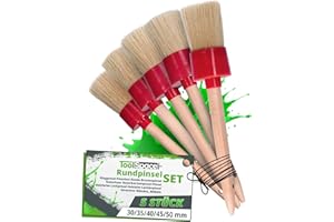 ‎TOOLSPACE ToolSpace Zestaw 5 pędzli okrągłych - 30/35/40/45/50 mm - naturalne włosie - drewniana rączka - pędzle do malowania ścian i mebli - farby akrylowe, oleiste, DIY - majsterkowanie w domu