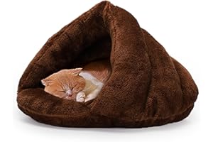 ALLSOPETS Cama Ortopédica para Perros y Gatos Cueva Acogedora en Forma de Triángulo con Base Antideslizante para un Sueño Confortable (Marrón Oscuro, M)
