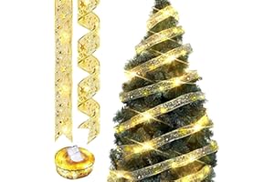 YCZCHE14 Cinta decorativa para árbol de Navidad, 5 cm x 10 m, cinta dorada para árbol de Navidad, cinta de encaje, cinta decorativa brillante, para Navidad, jardín, vacaciones, fiesta, árbol de