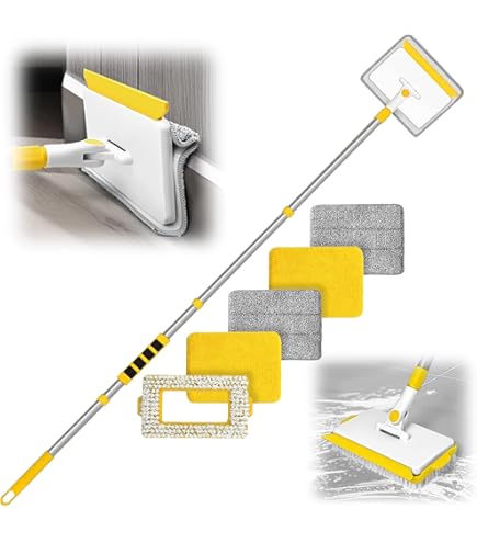 Balai Microfibre à Clip Serrage - 4 Lingettes Réutilisables - Tête Rotative 360° Pour Coins Et Surfaces - 7