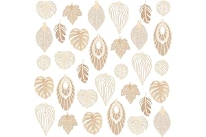 PH PandaHall 32pcs 8 Style Breloques de Feuille D'arbre, Pendentifs en Feuille de Monstera en Laiton Filigrane Feuille D'érable Gravée pour l'été Collier Boucle D'oreille Bijoux Sac Décor, Or Clair