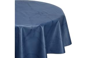 BEAUTEX Wachstuchtischdecke abwischbar, OVAL RUND ECKIG, fleckenabweisende Gartentischdecke Marmorstein, zuschneidbare Wachstuch Tischdecke (Oval 140x180 cm, Dunkelblau)