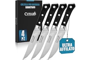Cutluxe Set Coltelli da Tavola, 4 pezzi, Coltelli da Bistecca, Acciaio al Carbonio, Lama Affilata e Resistente, Artisan Series