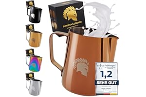 Barista Legends® Jarra de leche de acero inoxidable de 600 ml, con boquilla especial de Latte Art, jarra de leche para aficionados y barista en colores impresionantes.