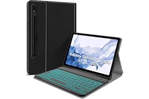 JUQITECH Backlit Keyboard Case for Samsung-Galaxy-Tab S8 S7 11 Case with 7 Color Backlit Wireless Detachable Keyboard for Galaxy Tab S8 SM-X700/X706 2022 S7 SM-T870/T875/T876 2020 11" Tablet Cover