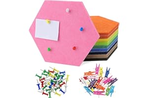 HonGien 10 Pièces Panneau de Liège Tableau D'affichage Auto-Adhésif Hexagone avec 50 Punaises Multicolores, pour la Décoration Murale de Bricolage pour le Bureau à Domicile