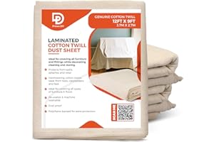 PRIMES DIY Laminated Twill Professional Quality Dust Sheet 12 x 9 ft, Heavy Weight Cotton Painting & Decorating, Durable, Reusable Drop Cloths, Furniture Cover, Natural Canvas, High-Grade Fabric 1PC