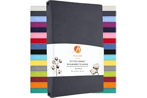 ‎HEIM24H GERMANY Heim24h® Fitted Sheet, Jersey Fitted Bed Sheet with a Base Height of 18 to 30 cm, 100% Cotton, High Quality, Elastic, Breathable and Soft