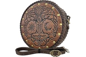 HiiFeuer Sac à bandoulière gaufré Viking, Nordique Sac à ceinture en faux cuir Sacoche, Sac à bandoulière portable pour cosplay médiéval (Marron B)
