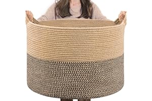 TIMEYARD Korb Aufbewahrung, Aufbewahrungskorb Kinder, Wäschekorb Kinderzimmer Groß Weihnachtsbaum Körbe, Korb für Decken, Baby Spielzeug, Körbe Geflochten, 55x35cm, Schwarz & Jute