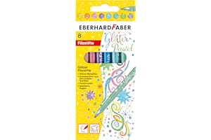 ‎EBERHARD FABER Eberhard Faber 551009 - Glitzer Filzstifte Pastell, 8 Malstifte mit dünner Spitze im Kartonetui