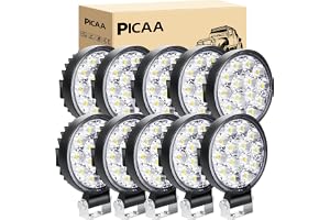 PICAA LED-arbetsstrålkastare 10 st 3,2 tum 42 W mini rund LED-spot traktor 12 V-24 V 6000 K LED-strålkastare för traktorer IP68 vattentät dimljus bil, SUV, UTV, ATV, terräng, lastbil, motorcykel, båt