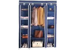 AROME PUR Fabric Canvas Wardrobe Organizers Clothes Rail Shelves Storage Closet Triple (Blue)