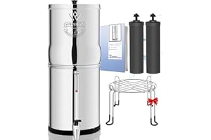 Weeplow® Venus - Sistema de filtración de agua por gravedad AISI 304 con 2 elementos de purificación O'Pure 2, grifo con nivel de agua y soporte de acero inoxidable