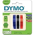 DYMO Authentic Embossing Labels | 9mm x 3m | Black, Blue & Red Self-Adhesive Labelling Tape | for Embossing Label Makers | 3 Count | Made in Europe