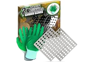 Medipaq 2x Square Stainless Steel Drain Covers – Rustproof 15cm x 15cm Drain Leaf Guard for Outdoor Use – Metal Drain Cover to Stop Leaves & Debris – Includes Gardening Gloves