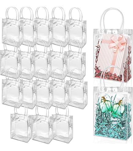 COSMEVIVI 20 Sacchetti Regalo Trasparenti Con Manici In Carta - Per Bouquet, Bomboniere E Dolcetti - 4