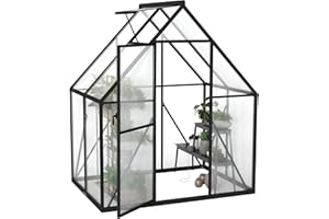 Froadp Invernadero de aluminio con base, 125 x 180 x 195 cm, invernaderos de jardín de 4 mm, placas huecas de policarbonato, resistente a la intemperie, invernadero con ventanas, invernadero para